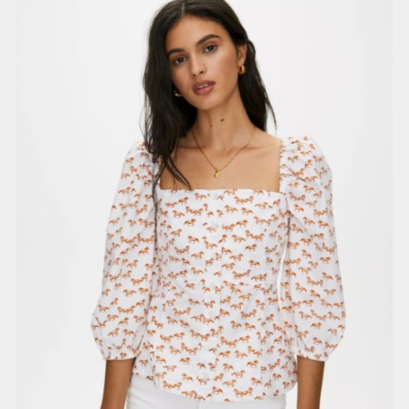 Aritzia Little Moon Luckette Blouse Horse Print Amber Earth XS New without Tag - Picture 2 of 13